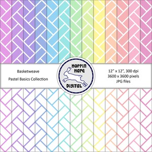 Basketweave Digital Paper Pack - Basket Weave Seamless Pattern Papers - Pastel Colors