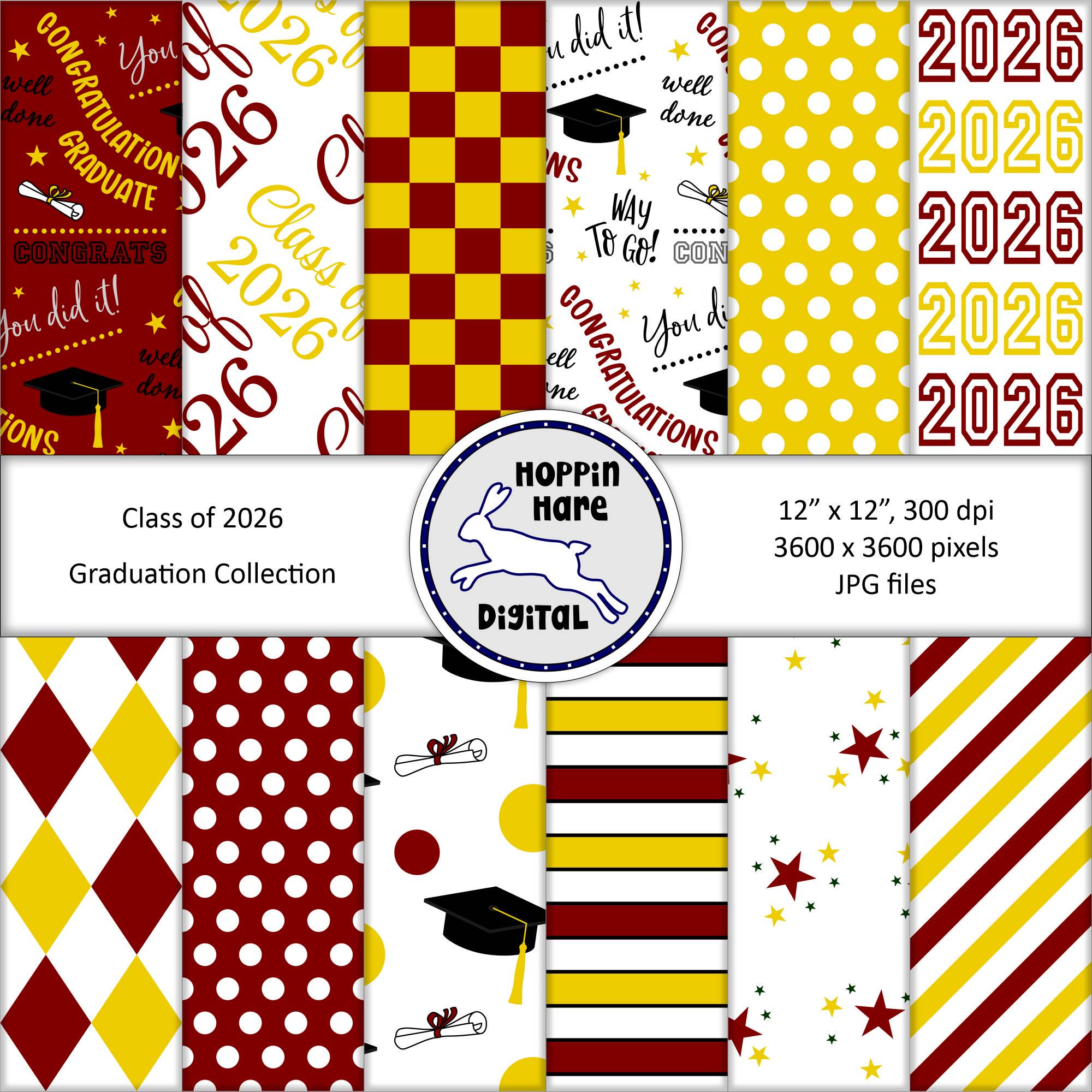 Graduation Digital Paper Pack - Scrapbooking Papers - Class of 2026 ...