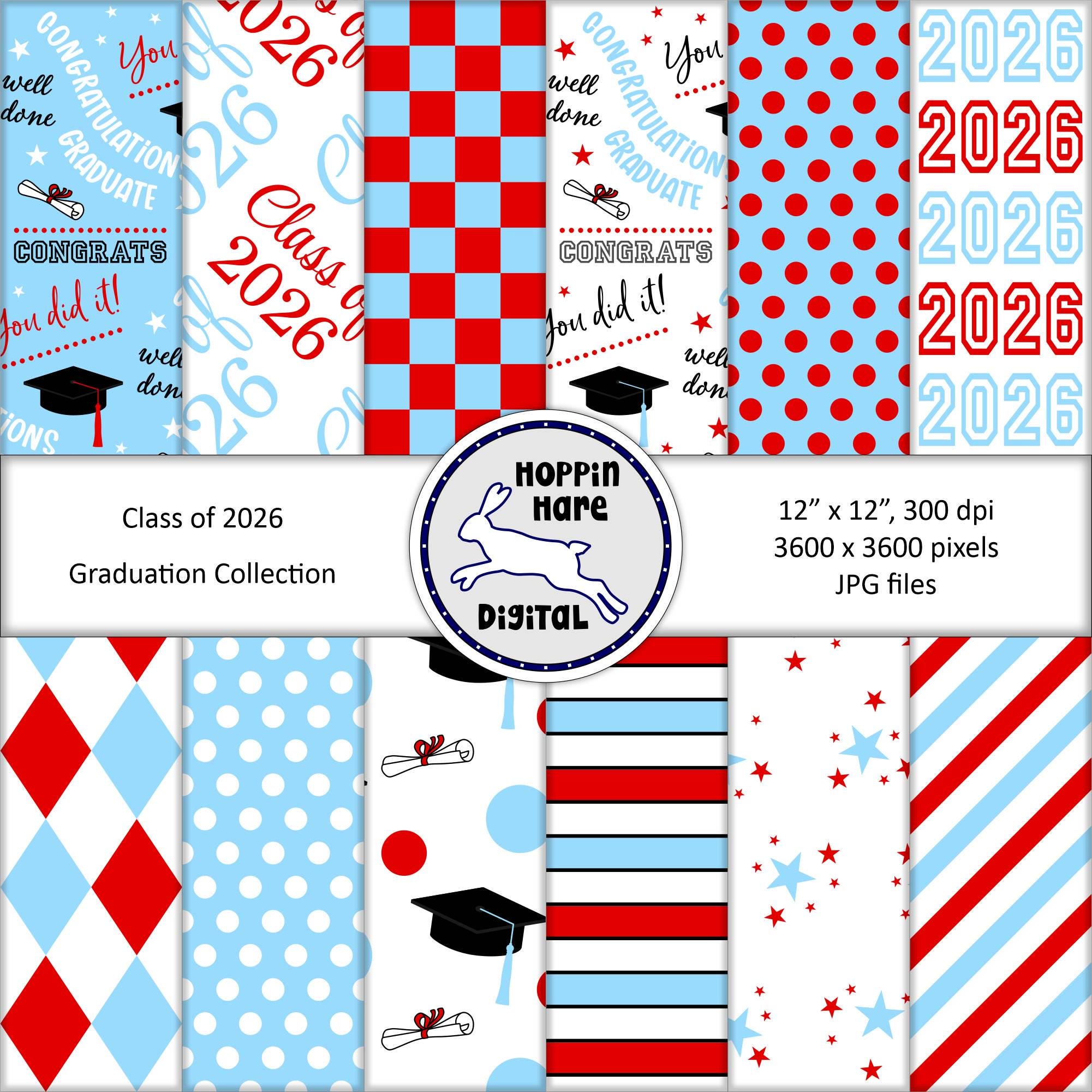 Graduation Digital Paper Pack - Scrapbooking Papers - Class of 2026 ...