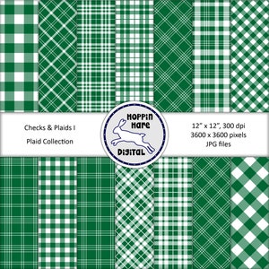Plaid Digital Paper Pack - Ruiten Gingham Tartan Naadloze Patroon Papier Achtergronden - Groen Wit