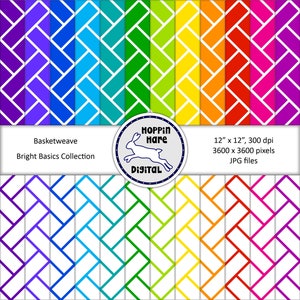 Basketweave Digital Paper Pack - Basket Weave Seamless Pattern Papers - Bright Colors