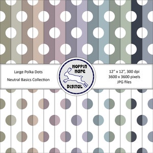 Digital Paper Pack - Large Polka Dots - Spots Circles - Seamless Pattern Papers - Neutral Colors