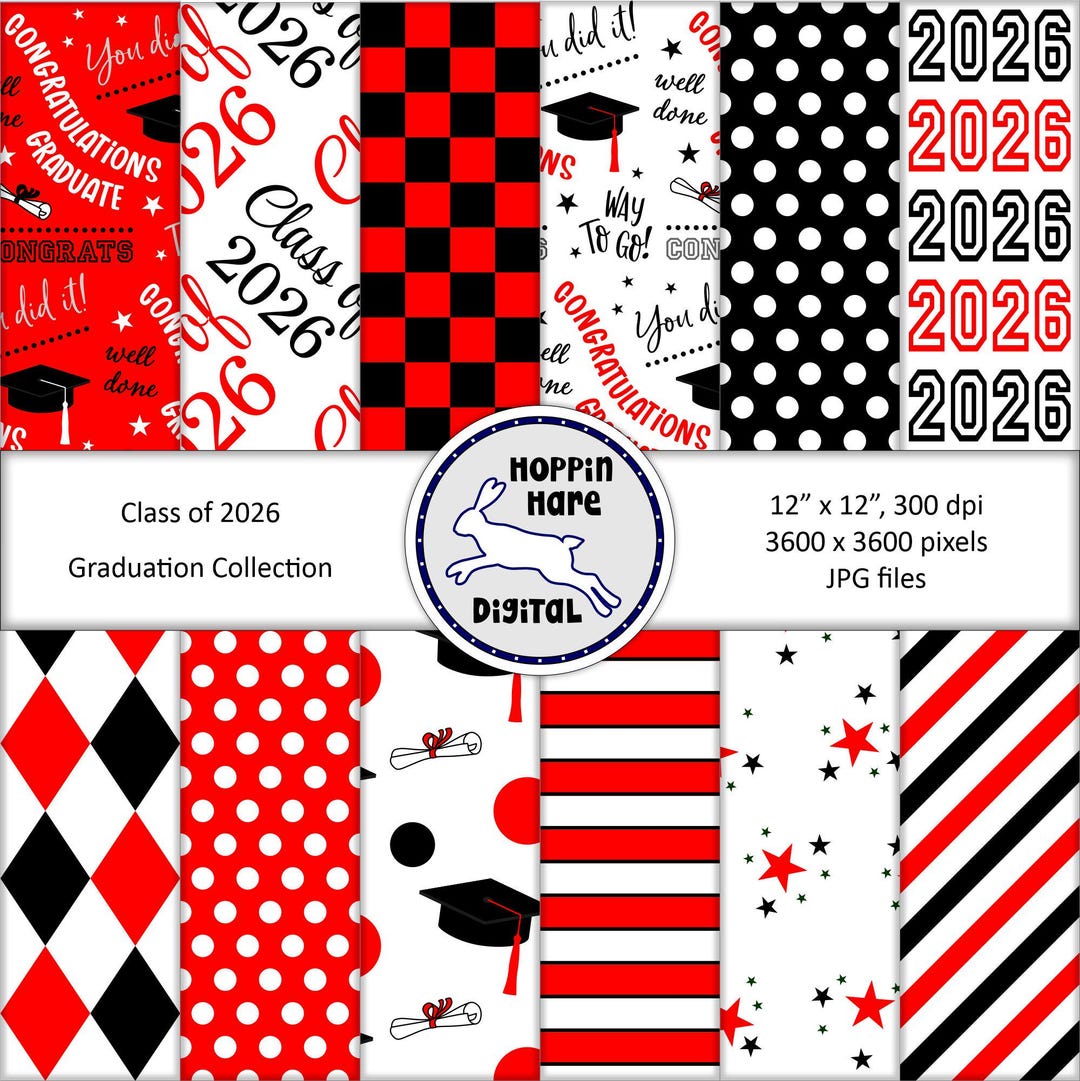 Graduation Digital Paper Pack - Scrapbooking Papers - Class of 2026 ...