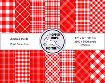 Digitalt rutigt papperspaket - Rutor, gingham, tartan, sömlösa mönster, papper, bakgrunder - rödvit