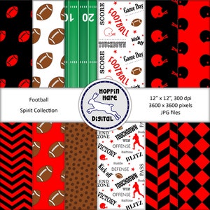 Football Digital Paper Pack - Scrapbooking Papers - Seamless Patterns - Red Black