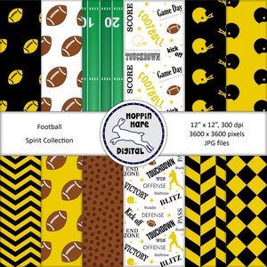 Fußball Digital Paper Pack - Scrapbooking Papiere - Nahtlose Muster - Schwarz Gold Gelb