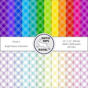 Plaid Digital Paper Pack - Seamless Pattern Papers - Rainbow Colors Bright
