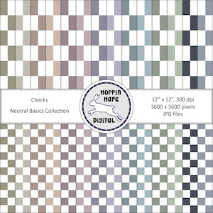 Digital Paper Pack - Large Checks - Checkers Squares Grid - Seamless Pattern Papers - Neutral Colors
