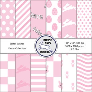 Ostern Digital Paper Pack - Scrapbooking Papiere - Pastell Rosa Weiß - Hasen Streifen Eier Hasen Nahtloses Muster