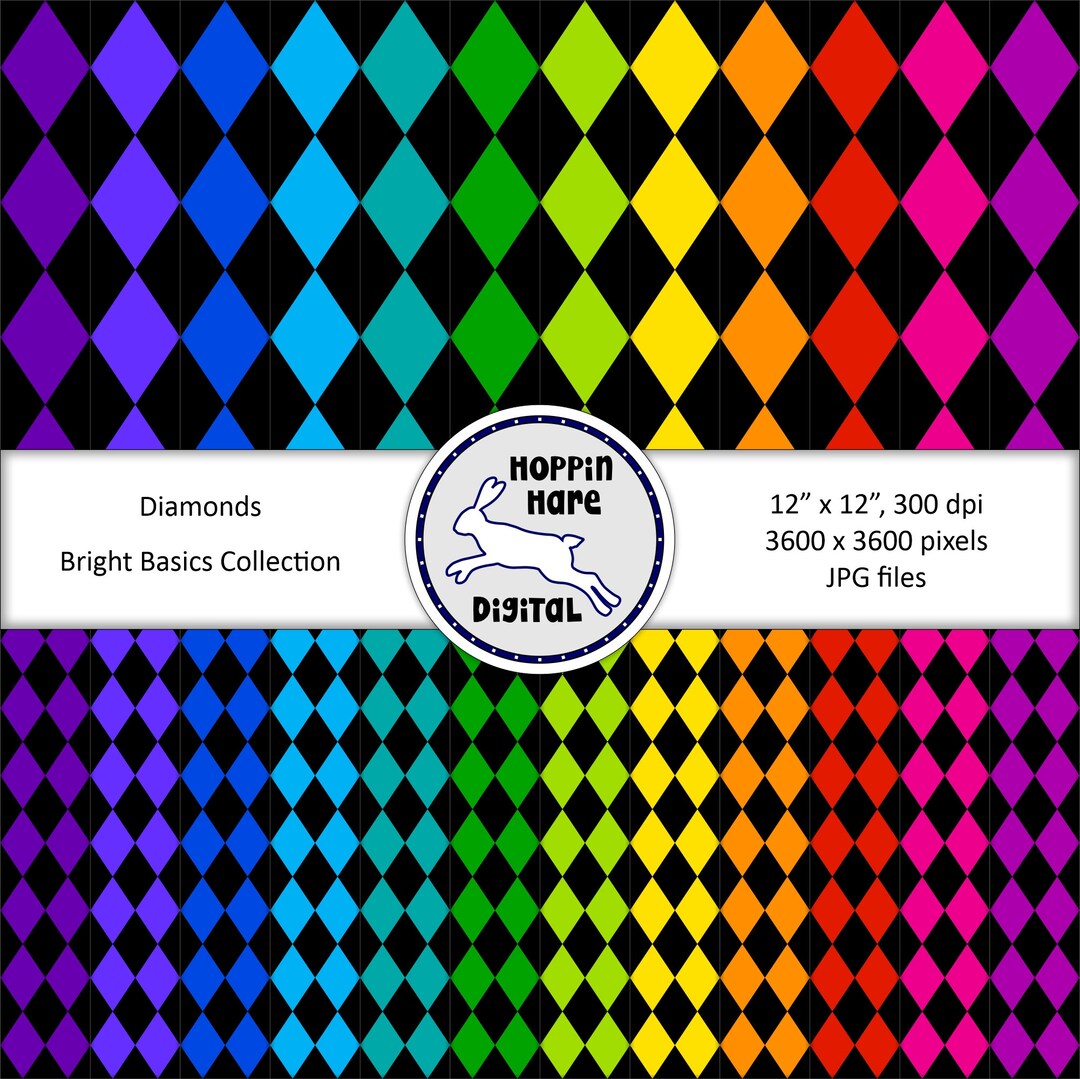 Digital Paper Pack - Diamonds - Seamless Pattern Papers - Rainbow ...