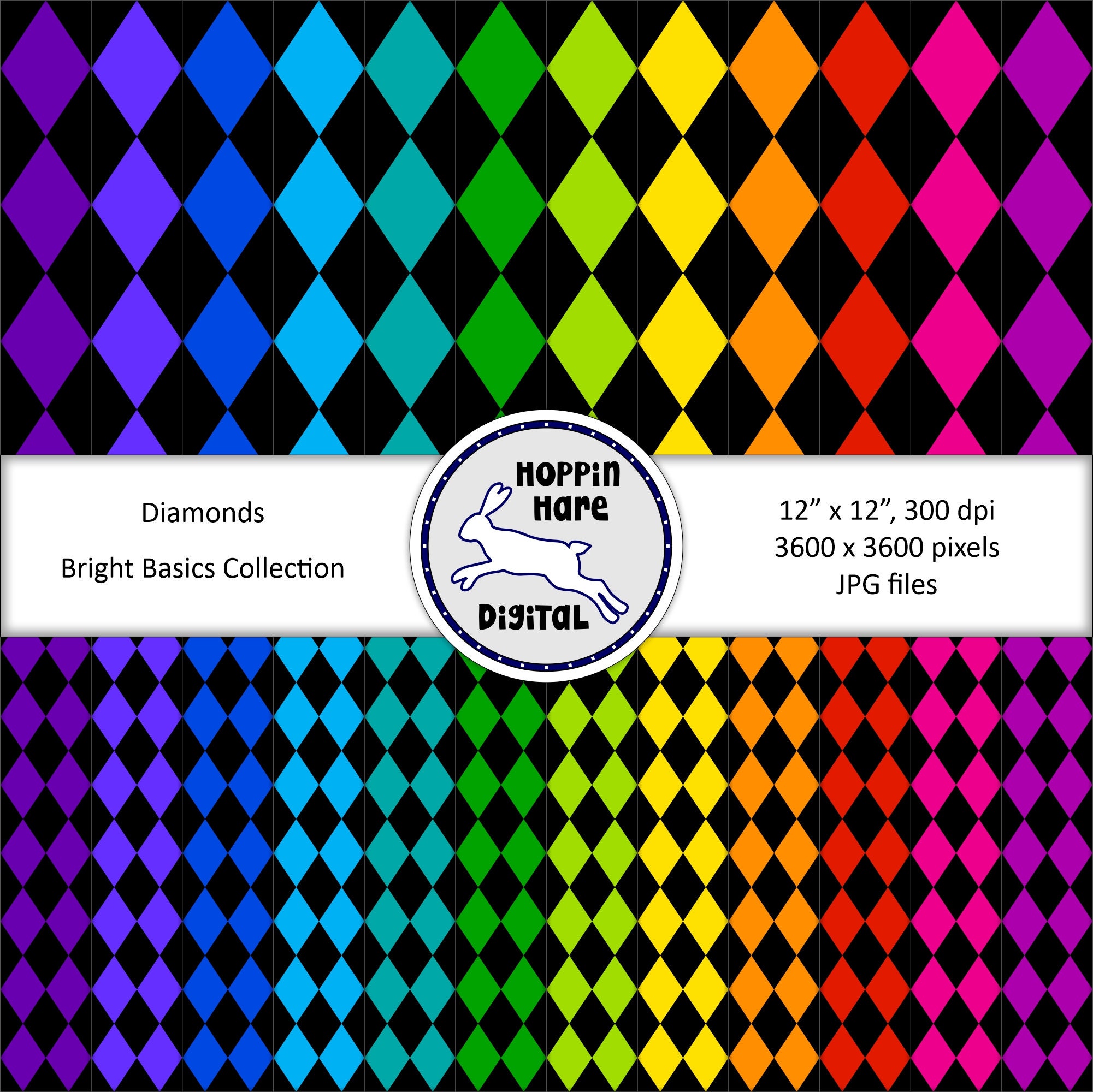 Digital Paper Pack - Diamonds - Seamless Pattern Papers - Rainbow ...
