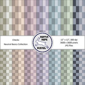 Digital Paper Pack - Large Checks - Checkers Squares Grid - Seamless Pattern Papers - Neutral Colors
