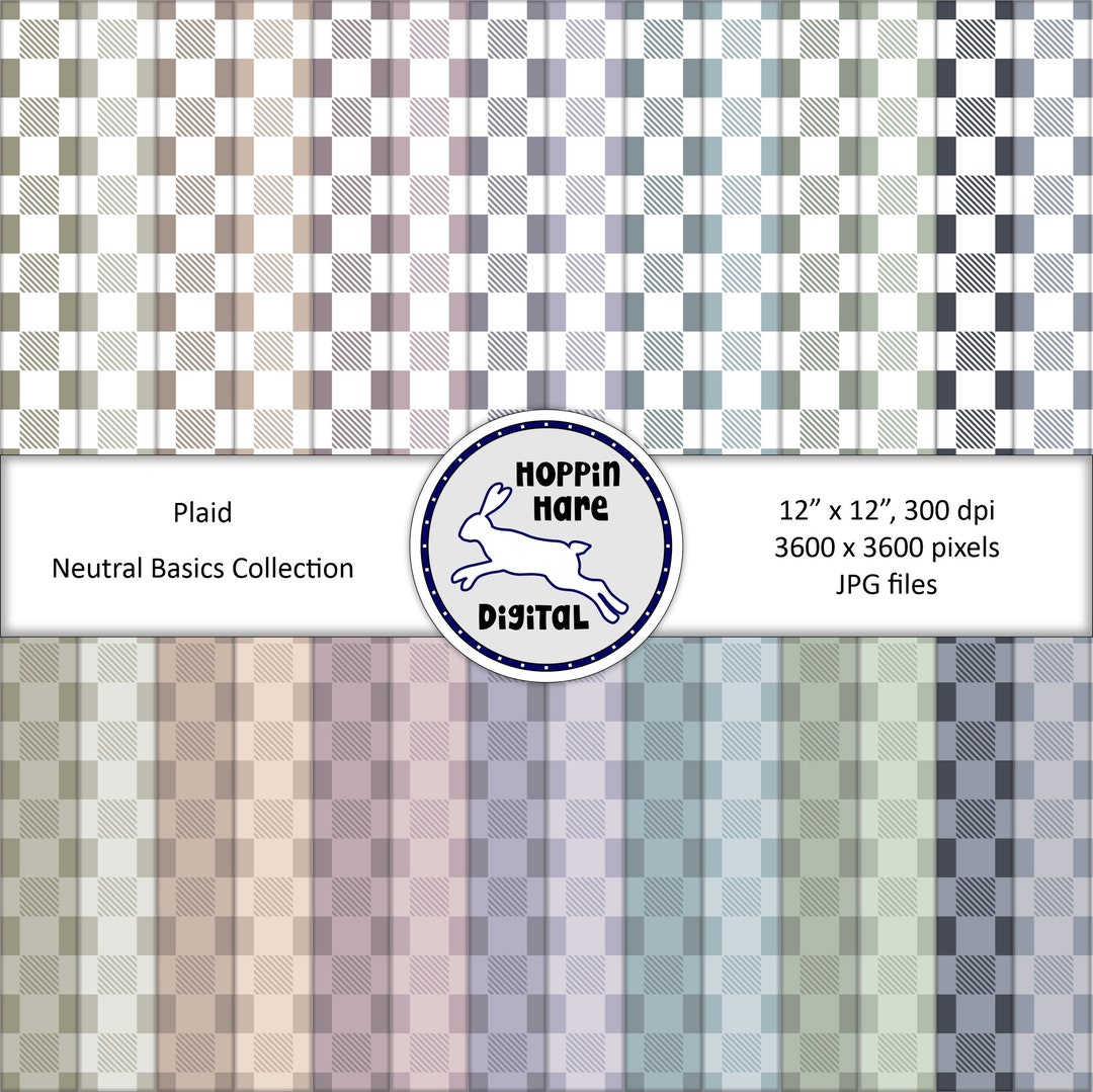 Plaid Digital Paper Pack - Plaid Seamless Pattern Papers - Neutral ...