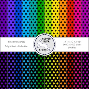 Digital Paper Pack - Small Polka Dots - Spots Circles - Seamless Pattern Papers - Rainbow Colors Bright