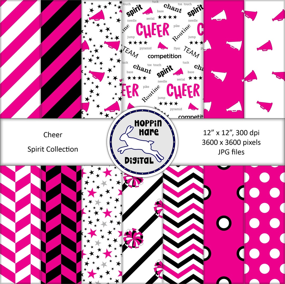 Cheer Digital Paper Pack Cheerleading Scrapbooking Papers Seamless