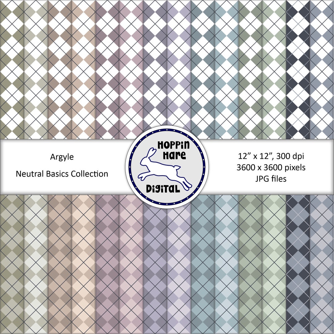 Argyle Digital Paper Pack - Plaid Seamless Pattern Papers - Neutral ...