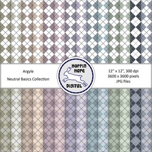 Argyle Digital Paper Pack - Plaid Seamless Pattern Papers - Neutral Colors