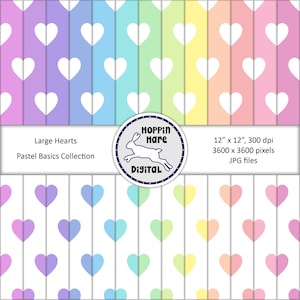 Hearts Digital Paper Pack - Papeles de patrones sin costuras - Colores pastel