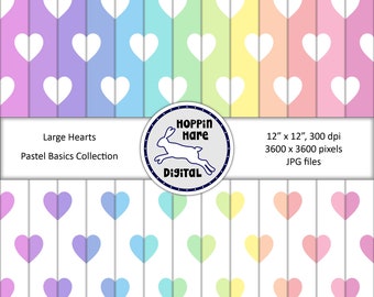 Hearts Digital Paper Pack - Seamless Pattern Papers - Pastel Colors