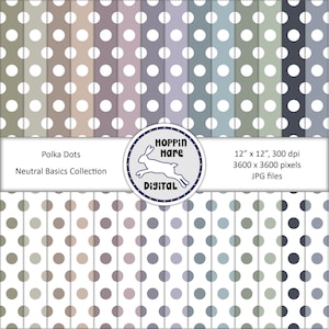Polka Dot Digital Paper Pack - Polka Dots - Spots Circles - Seamless Pattern Papers - Neutral Colors