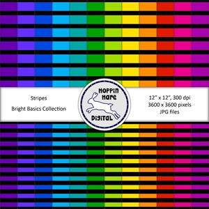 Digital Paper Pack - Stripes - Seamless Pattern Papers - Rainbow Colors Bright