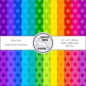 Polka Dot Digital Paper Pack - Spots Circles - Seamless Pattern Papers - Rainbow Colors Bright