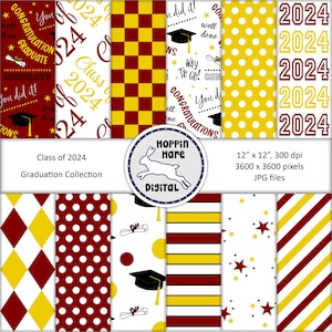 Pack de papier numérique pour l'obtention du diplôme - papiers de scrapbooking - promotion 2024 - modèle sans couture - or marron