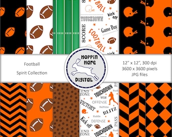 Football Digital Paper Pack - Scrapbooking Papers - Seamless Patterns - Orange Black