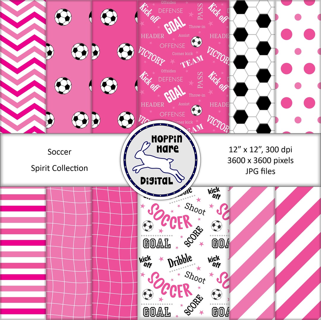 Soccer Digital Paper Pack Pink Girls Soccer Scrapbooking Seamless