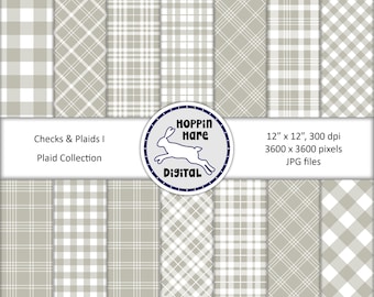 Karo Digital Paper Pack - Karo Karo Tartan Nahtlose Muster Papier Hintergründe - Beige Weiß Neutral