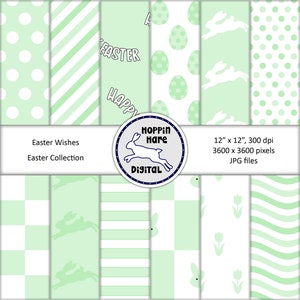 Easter Digital Paper Pack - Scrapbooking Papers - Pastel Green Lavender White - Bunnies Stripes Eggs Rabbits Seamless Pattern