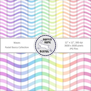 Wavy Stripes Digital Paper Pack - Seamless Pattern Papers - Pastel Colors