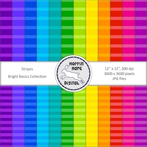 Digital Paper Pack - Stripes - Seamless Pattern Papers - Rainbow Colors Bright