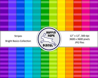 Digital Paper Pack - Stripes - Seamless Pattern Papers - Rainbow Colors Bright
