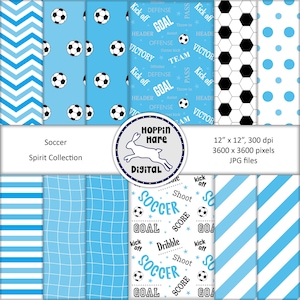 Soccer Digital Paper Pack - Blue Soccer Scrapbooking Papers - Seamless Patterns