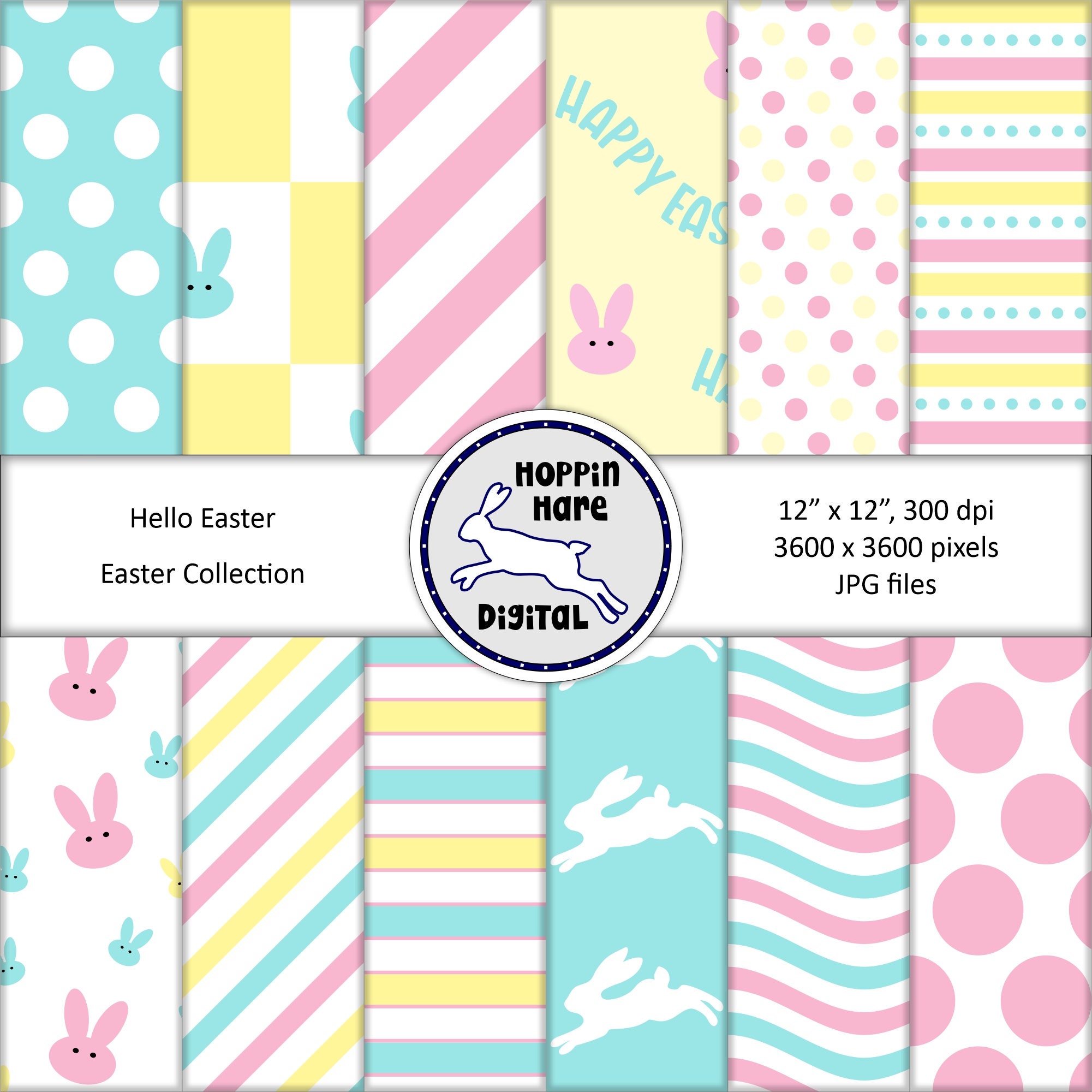 Easter Digital Paper Pack - Scrapbooking Papers - Pastel Blue Pink ...