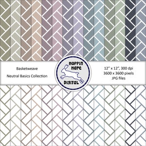 Basketweave Digital Paper Pack - Basket Weave Seamless Pattern Papers - Neutral Colors