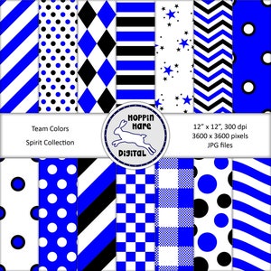 Team Spirit Digital Paper Pack - Schoolkleuren Scrapbooking Papers - Naadloos patroon - Royal Blue Wit