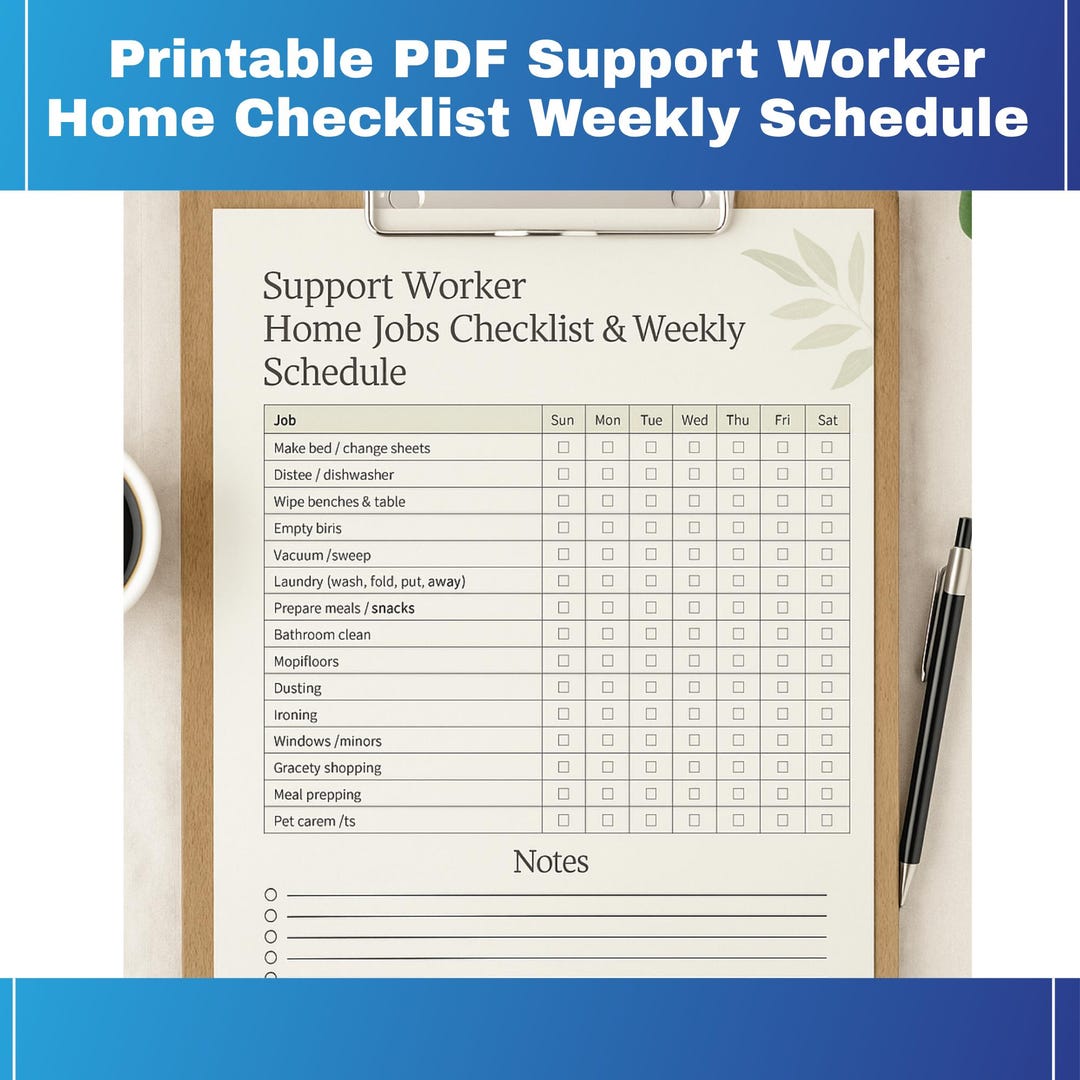 Fnd Help Checklist FND Support Worker Home Checklist & Weekly Schedule (PDF Download) - Etsy