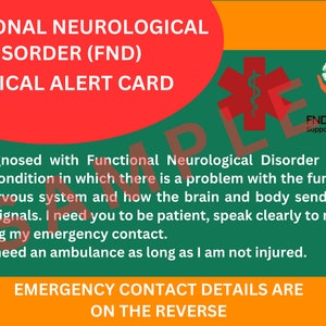 FND Australia Support Services Inc Corporate Digital Download Medizinische Alarmkarte, funktionelles Bewusstsein für neurologische Störungen
