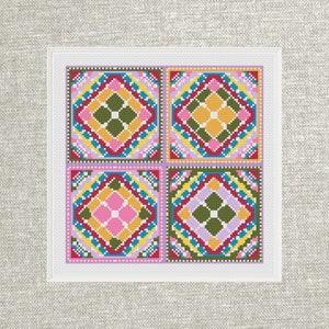 Geometric Granny Square Cross Stitch Pattern: Colorful Cottagecore (PDF)