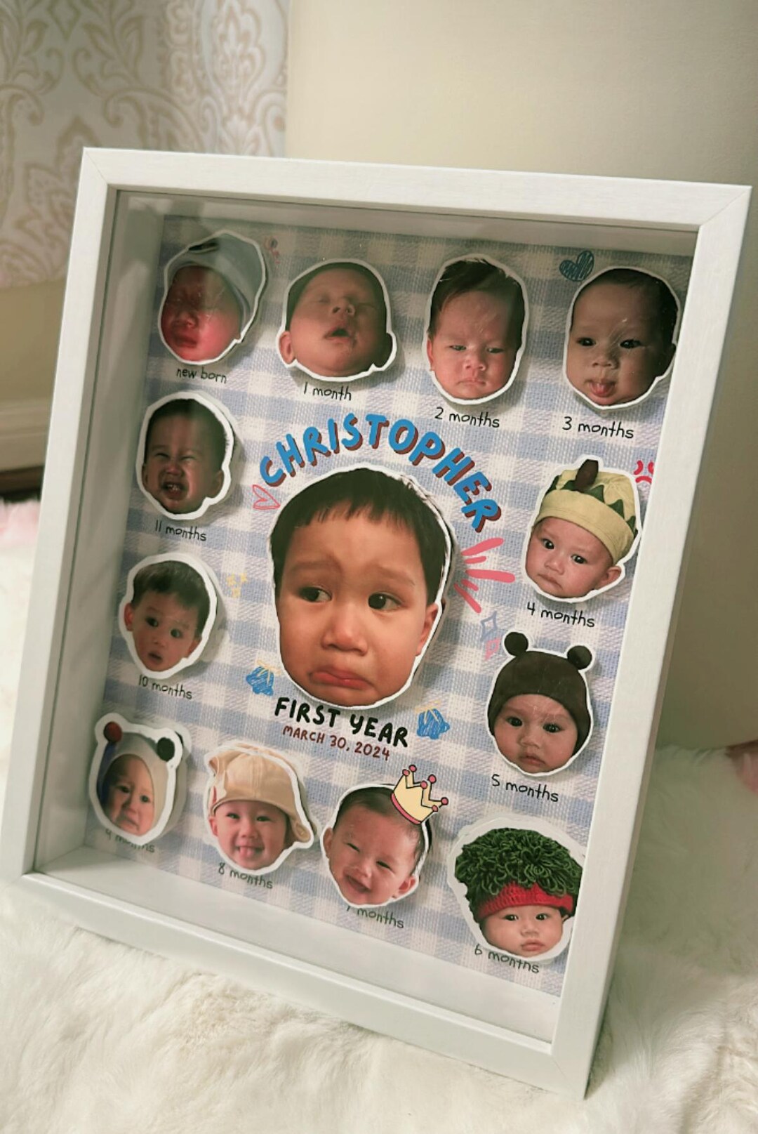 First Year Frame Personalized Baby 1st Year Photo Frame | 3D Bobblehead Keepsake - Etsy