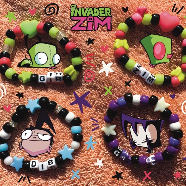 Invader Zim Kandi Pony Bracelets - Zim, Gir, Dib, Gaz Membrane - Scene Raver Decora Kidcore