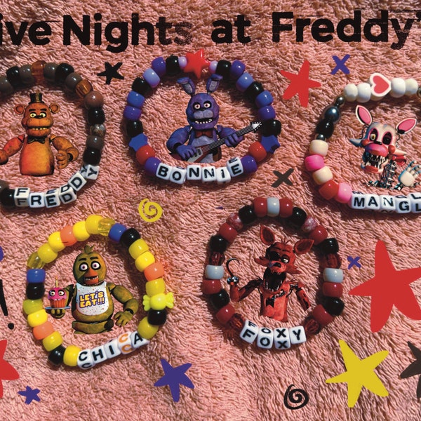 Five Nights at Freddy’s FNAF Kandi Pony Bracelet Singles - Freddy, Foxy, Bonnie, Chica, Mangle, and Custom Characters