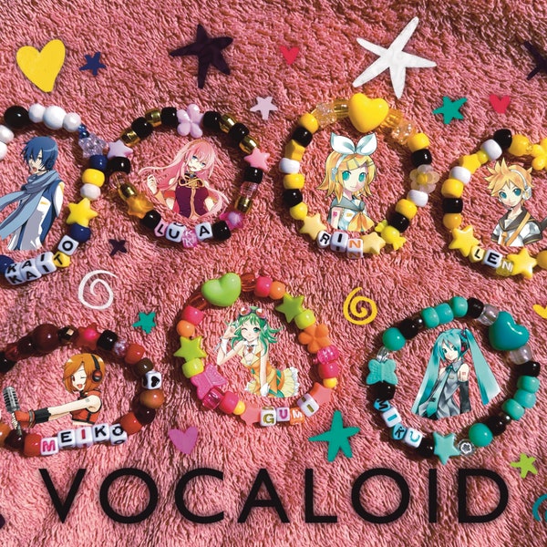 Vocaloid Kandi Pony Bracelets - Hatsune Miku, Rin & Len, Luka, Gumi, Meiko, Kaito, and Custom Characters