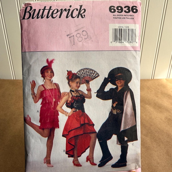 Vintage Butterick 6936 Sewing Pattern – Children’s Costumes – Flapper, Spanish, Zorro Styles