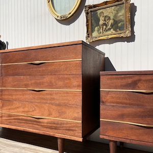 Newly Refinished Mid-Century Genuine Solid Mahogany 3 piece bedroom set! Lowboy - Tallboy Dressers & one nightstand! FREE SHIPPING!