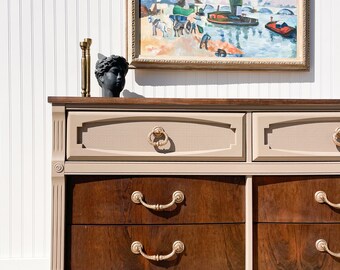 Newly Refinished Mid Century Modern 6 Drawer Dresser on brass casters! Lowboy dresser! FREE SHIPPING!