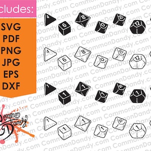 Set di dadi SVG, D4, D6, D8, D10, D100, D12, D20, RPG, Dungeons and Dragons, HackMaster, D&D, GM, Nerds, Giochi, Tabletop