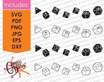 Juego de dados SVG, D4, D6, D8, D10, D100, D12, D20, RPG, Dungeons and Dragons, HackMaster, D&D, GM, Nerds, Juegos, Mesa
